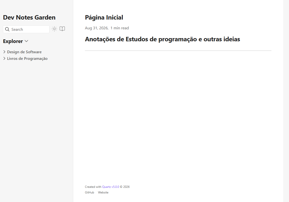 Página do projeto Dev Notes Garden